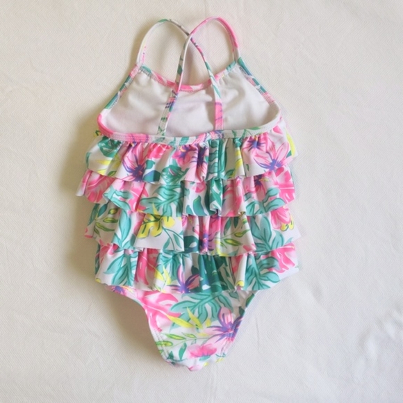 joe fresh tiered tropical floral lined one piece swimsuit 6-12 months baby girl - Picture 7 of 8